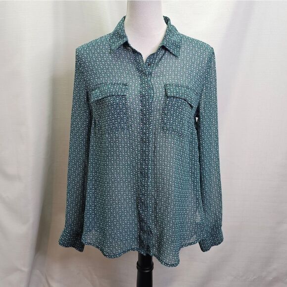 I Heart Ronson Teal Button Front Blouse Size Medium - Picture 1 of 10